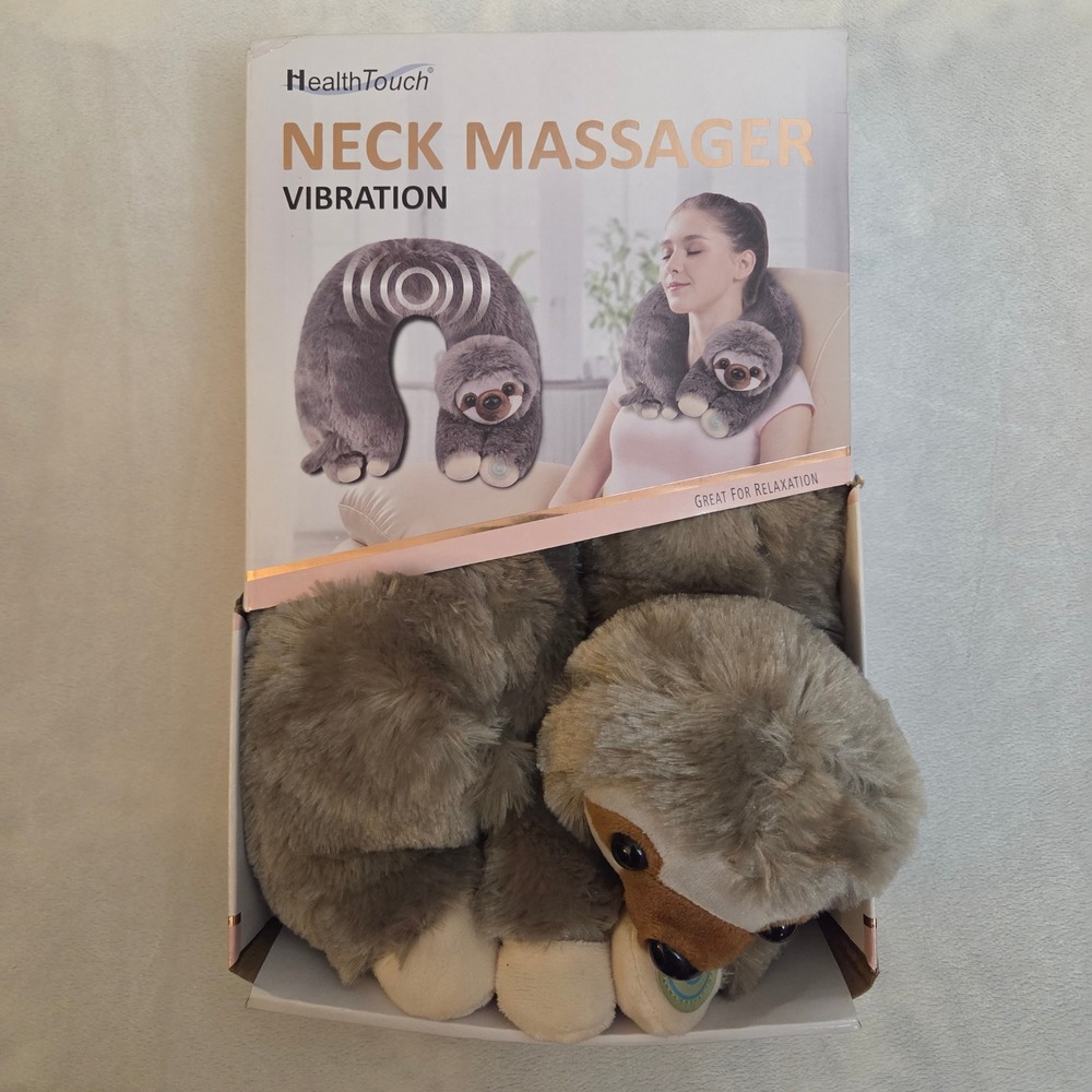 HealthTouch Sloth Vibrating Neck Massager Plush Travel Pillow Gray H-4525-05